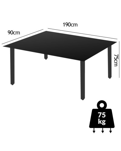 Gartentisch Bern Aluminium 190x90cm Glasplatte